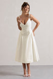 Breathless Cream Linen Strappy V-Neck Pleated Midi Dress
