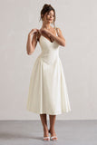 Breathless Cream Linen Strappy V-Neck Pleated Midi Dress