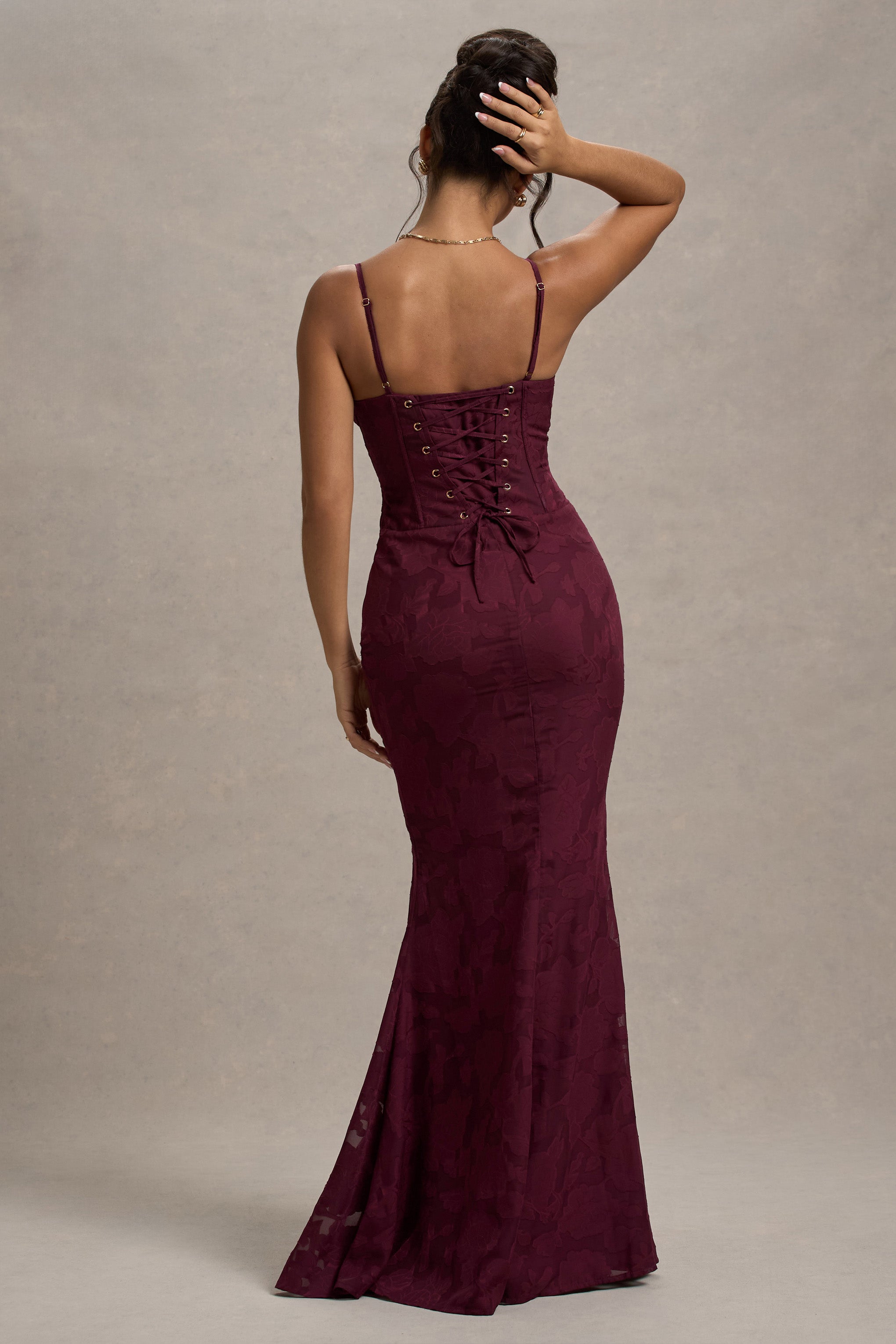 Intimacy Plum Lace Corset Split Maxi Dress