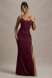 Intimacy Plum Lace Corset Split Maxi Dress