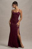 Intimacy Plum Lace Corset Split Maxi Dress