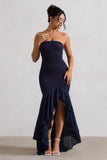 Solange Navy Broderie Bandeau High-Low Maxi Dress
