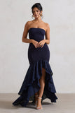 Solange Navy Broderie Bandeau High-Low Maxi Dress