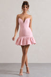 Koko Pink Sweetheart Mini Dress With Ruffle Hem