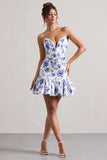 Koko Floral Print Sweetheart Mini Dress With Ruffle Hem