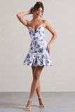 Koko Floral Print Sweetheart Mini Dress With Ruffle Hem
