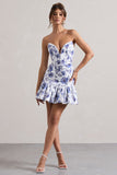 Koko Floral Print Sweetheart Mini Dress With Ruffle Hem