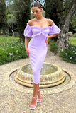 Orelia Lilac Structured Ruffle Bardot Midi Dress