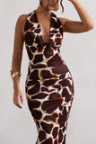 Tulum Giraffe Print Cowl-Neck Gathered Split Maxi Dress
