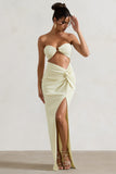 Cancun Ecru Crinkle Strapless Cut-Out Maxi Dress With Twist