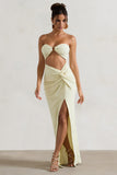 Cancun Ecru Crinkle Strapless Cut-Out Maxi Dress With Twist