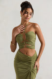 Bora Bora Olive Ruched Halter-Neck Cut-Out Top