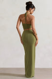 Cabo Olive Ruched Split Maxi Skirt