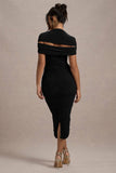 Paxos Black Ruched Short-Sleeve Midi Dress
