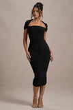 Paxos Black Ruched Short-Sleeve Midi Dress