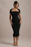 Paxos Black Ruched Short-Sleeve Midi Dress