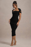 Paxos Black Ruched Short-Sleeve Midi Dress