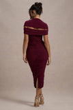 Paxos Burgundy Ruched Short-Sleeve Midi Dress