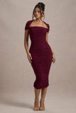Paxos Burgundy Ruched Short-Sleeve Midi Dress