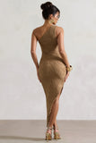 Abu Dhabi Camel Textured Asymmetric Maxi Dress