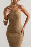 Abu Dhabi Camel Textured Asymmetric Maxi Dress