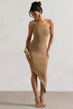 Abu Dhabi Camel Textured Asymmetric Maxi Dress