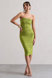 Palau Olive Green Crochet Bandeau Midi Dress