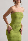 Palau Olive Green Crochet Bandeau Midi Dress