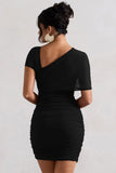 Himalaya Black Ruched Mini Dress With Mesh Overlay