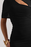 Himalaya Black Ruched Mini Dress With Mesh Overlay