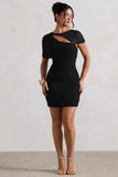 Himalaya Black Ruched Mini Dress With Mesh Overlay