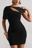 Himalaya Black Ruched Mini Dress With Mesh Overlay