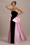 Attention Black Strapless Maxi Dress With Pink Satin Bows