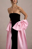 Attention Black Strapless Maxi Dress With Pink Satin Bows
