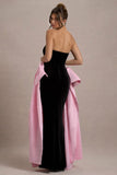 Attention Black Strapless Maxi Dress With Pink Satin Bows