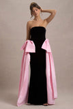 Attention Black Strapless Maxi Dress With Pink Satin Bows