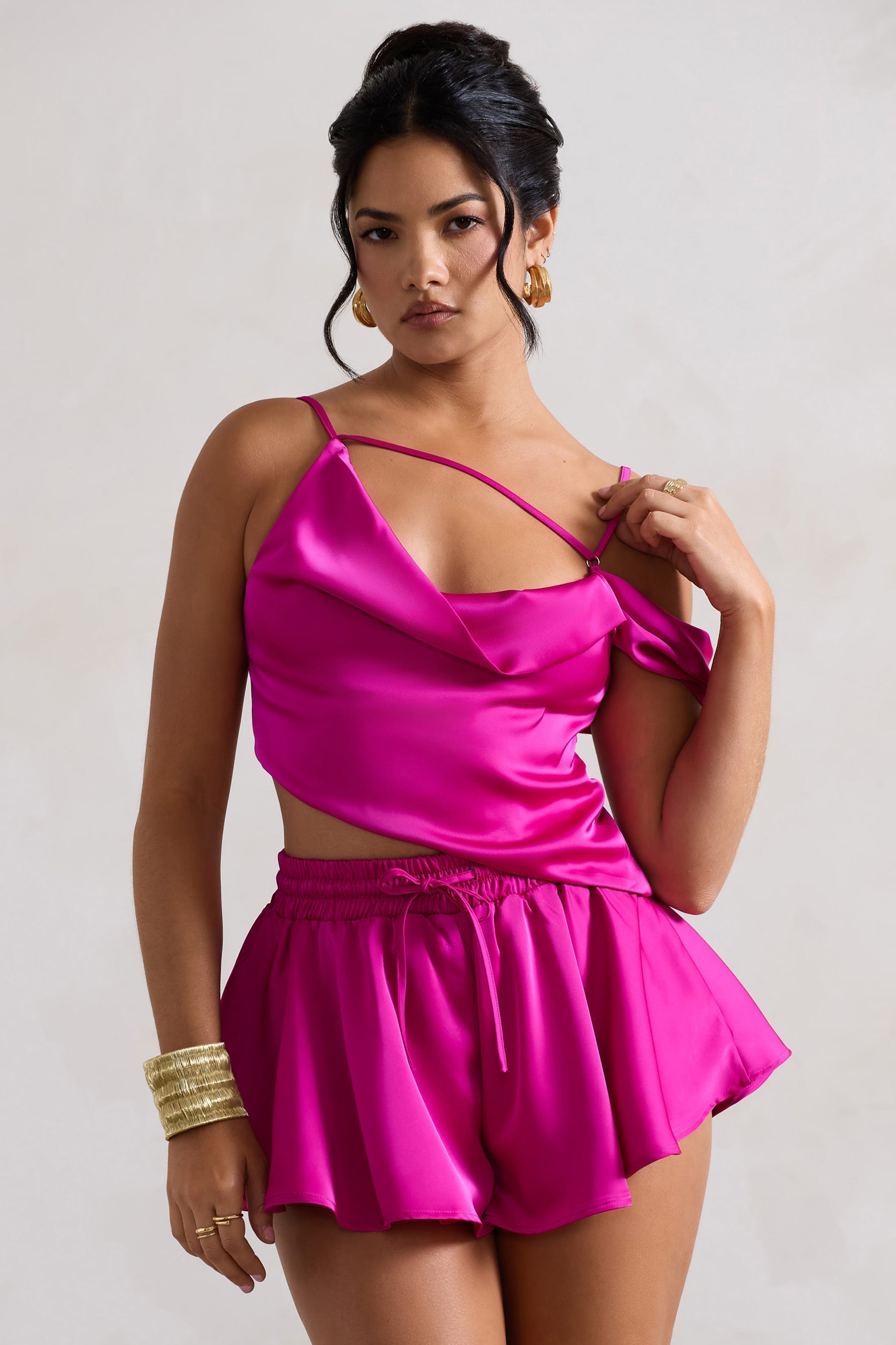 Hideout Dark Pink Strappy Asymmetric Crop Top