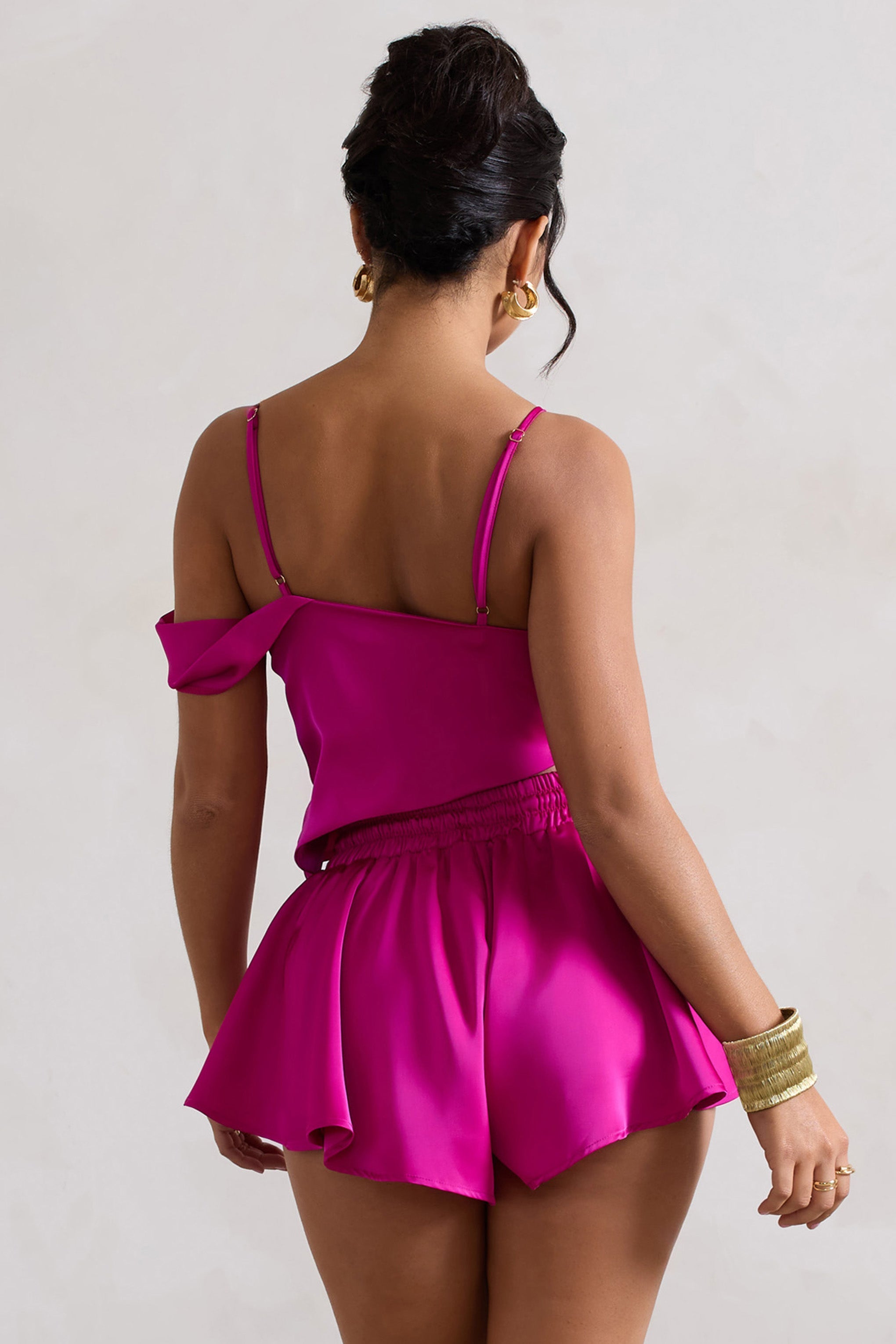 Hideout Dark Pink Strappy Asymmetric Crop Top