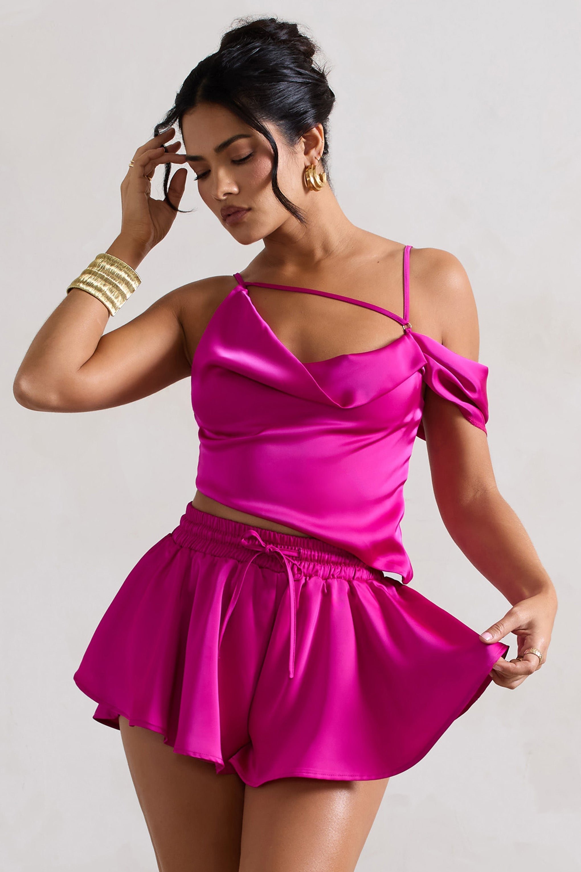 Hideout Dark Pink Strappy Asymmetric Crop Top
