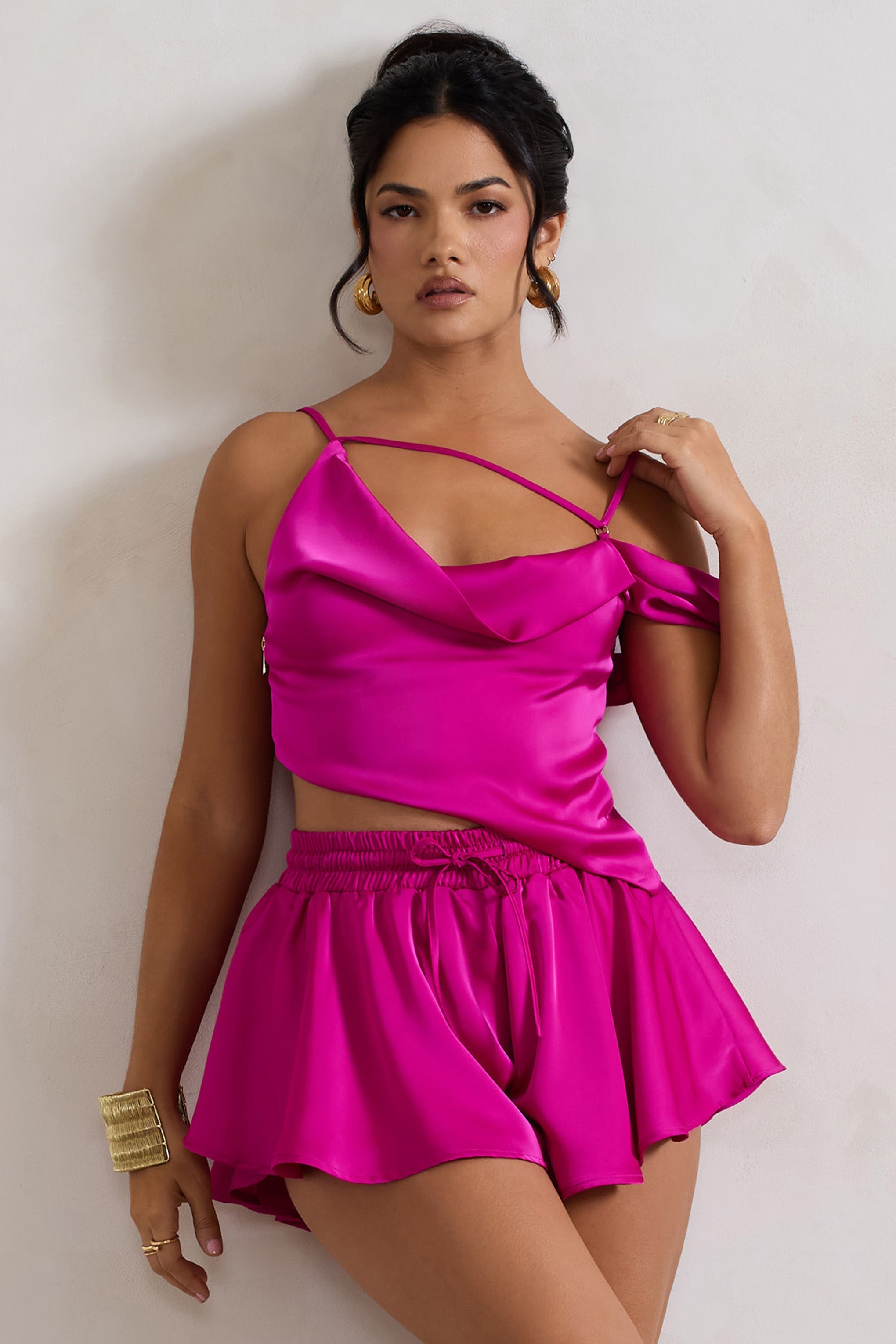Hideout Dark Pink Strappy Asymmetric Crop Top