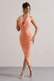 Hayley Peach Cowl-Neck Asymmetric Maxi Dress
