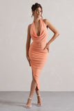 Hayley Peach Cowl-Neck Asymmetric Maxi Dress