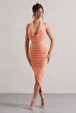 Hayley Peach Cowl-Neck Asymmetric Maxi Dress
