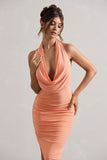 Hayley Peach Cowl-Neck Asymmetric Maxi Dress