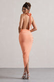 Hayley Peach Cowl-Neck Asymmetric Maxi Dress
