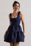 Alia Navy Scoop-Neck Tiered Volume Hem Mini Dress
