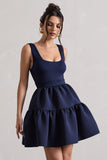 Alia Navy Scoop-Neck Tiered Volume Hem Mini Dress