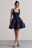 Alia Navy Scoop-Neck Tiered Volume Hem Mini Dress
