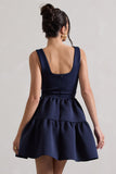 Alia Navy Scoop-Neck Tiered Volume Hem Mini Dress