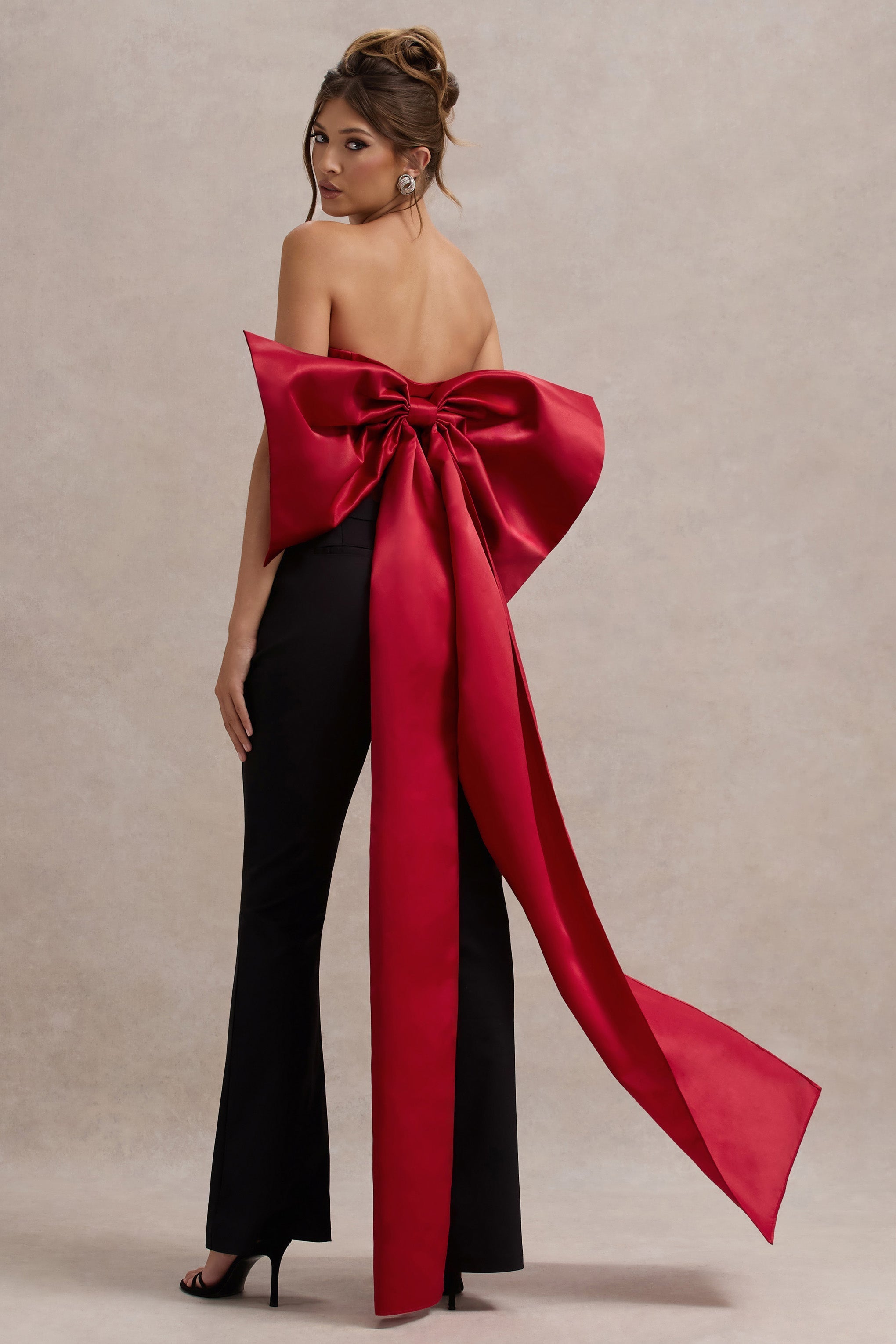 Sweet Escape Red Satin Crop Top With Oversized Satin Bow
